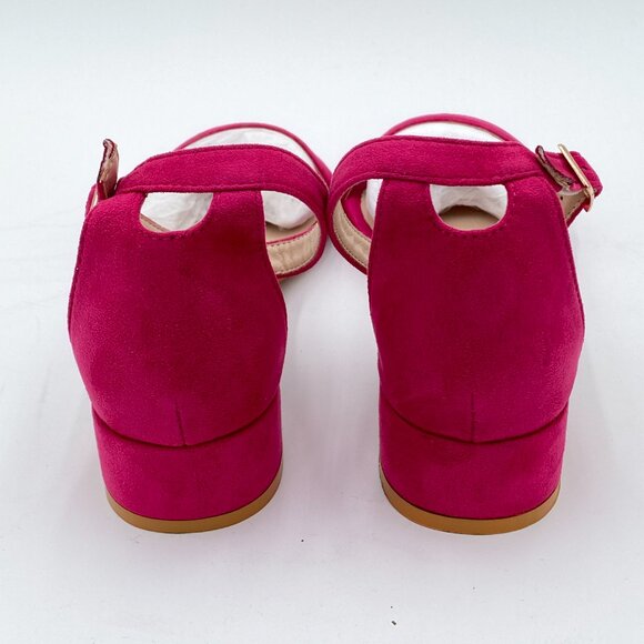 XYD Fuchsia Open Toe Ankle Strap Buckled Low Chunky Heel for Dress Sandals - Picture 5 of 8